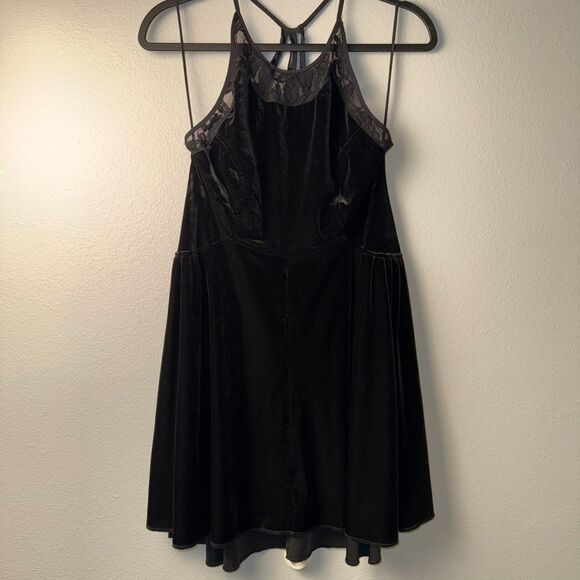 Free People Nightshade Dress M Black Velvet Lace Strappy Fit & Flare Whimsigoth - Picture 13 of 16